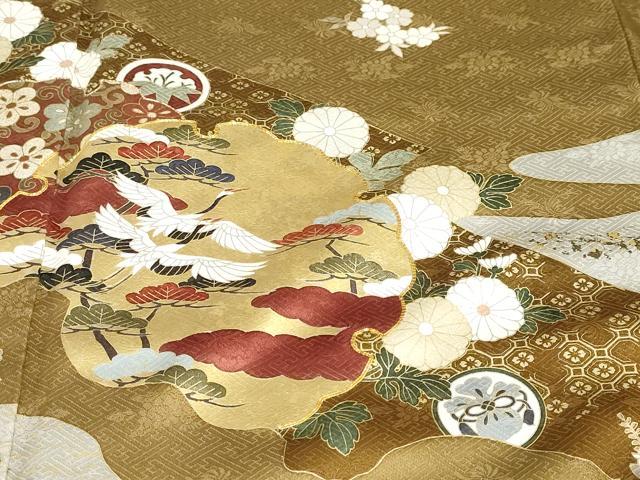 平和屋着物●訪問着　駒刺繍　雪輪飛鶴花文　金彩　正絹　逸品　DABG2979ud