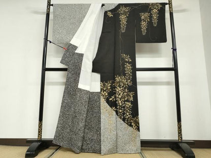 平和屋着物●英王室献上友禅作家　木下勝功　訪問着　藤花房　たたき染め　金彩　正絹　逸品　DABG2980ud