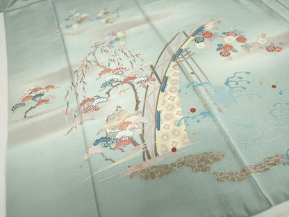 平和屋着物●訪問着　友禅　作家物　風景草花文　暈し染め　正絹　逸品　DABG2981ud