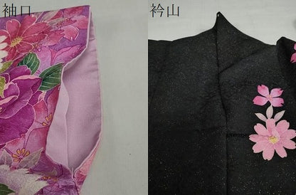 平和屋着物●押切もえ　MOE OSHIKIRI　振袖　舞花文　暈し染め　黒地　金通し地　正絹　逸品　DABG2982ud