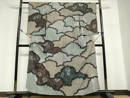 平和屋着物●訪問着　総絞り　雲取り草花文　上代230万　仮絵羽　正絹　逸品　未使用　DABG2985ud