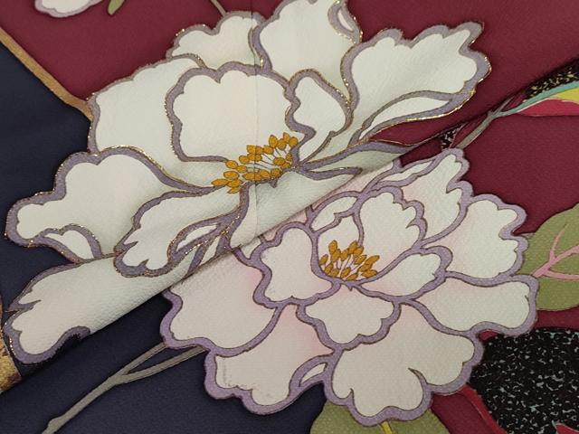 平和屋着物●豪華振袖　駒刺繍　枝花文　暈し染め　金彩　正絹　逸品　DABG2990ud