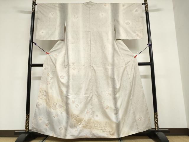平和屋着物●訪問着　ぜんまい紬地　舞花文　兎　金彩　正絹　逸品　DABG2992ud
