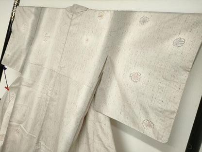平和屋着物●訪問着　ぜんまい紬地　舞花文　兎　金彩　正絹　逸品　DABG2992ud