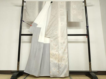 平和屋着物●訪問着　ぜんまい紬地　舞花文　兎　金彩　正絹　逸品　DABG2992ud