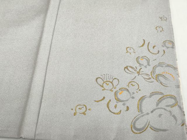 平和屋着物●訪問着　ぜんまい紬地　舞花文　兎　金彩　正絹　逸品　DABG2992ud