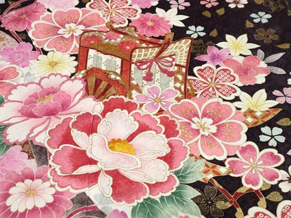 平和屋着物●豪華振袖　雪輪花蝶文　暈し染め　金彩　正絹　逸品　DABG2993ud