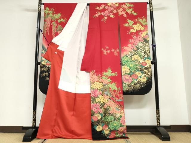 平和屋着物●豪華振袖　駒刺繍　御所車草花文　暈し染め　金彩　正絹　逸品　DABG2994ud