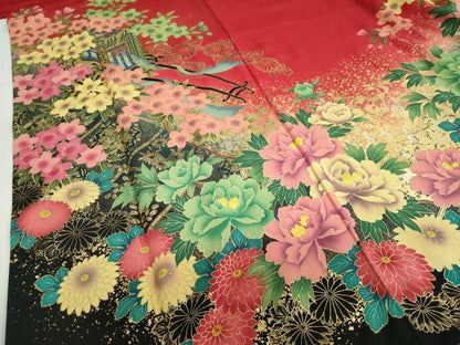 平和屋着物●豪華振袖　駒刺繍　御所車草花文　暈し染め　金彩　正絹　逸品　DABG2994ud