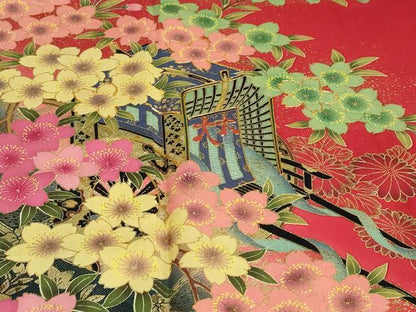 平和屋着物●豪華振袖　駒刺繍　御所車草花文　暈し染め　金彩　正絹　逸品　DABG2994ud