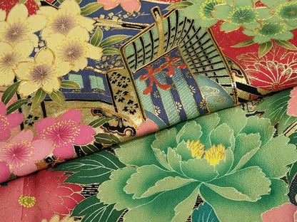 平和屋着物●豪華振袖　駒刺繍　御所車草花文　暈し染め　金彩　正絹　逸品　DABG2994ud