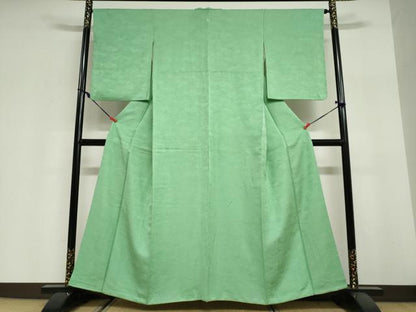 平和屋着物●上質な色無地　雲霞地紋　若緑色　正絹　逸品　DABG2995ud