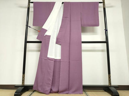 平和屋着物●上質な色無地　紋意匠　若紫色　京都きもの友禅扱い　正絹　逸品　未使用　DABG2997ud