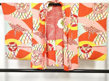 平和屋着物[]アンティーク　大正ロマン　七五三　女の子　子供　羽織　折り鶴花文　金彩　逸品　DABG3001ma
