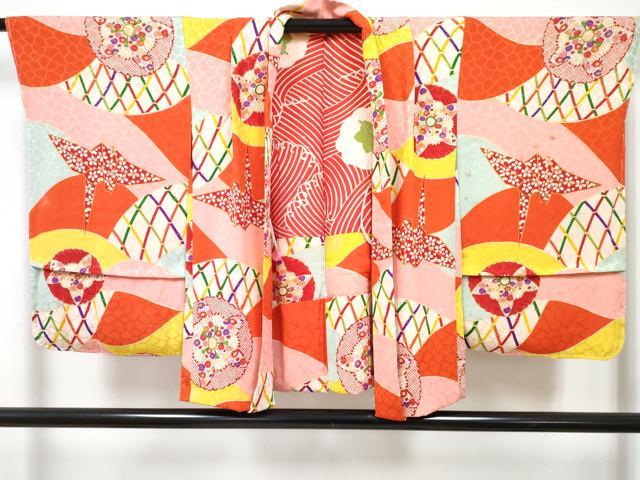 平和屋着物[]アンティーク　大正ロマン　七五三　女の子　子供　羽織　折り鶴花文　金彩　逸品　DABG3001ma