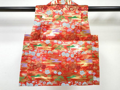平和屋着物[]七五三　女の子　子供　被布　エ霞花文　金糸　DABG3002ma