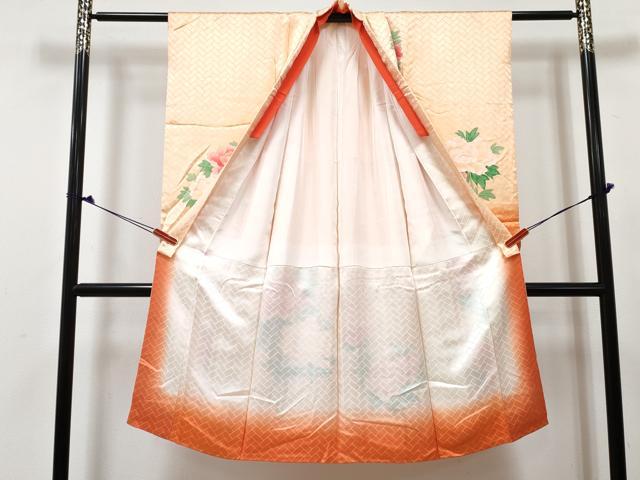 平和屋着物[]七五三　女の子　７歳　祝着　四つ身　長襦袢(無双仕立て)セット　草花文　暈し染め　逸品　DABG3006ma