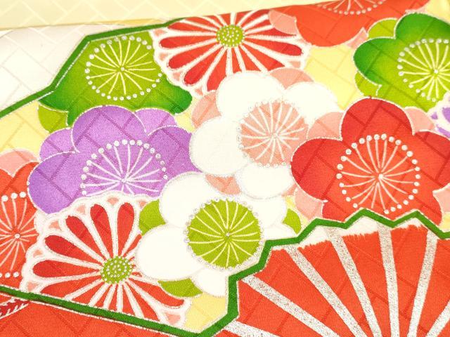 平和屋着物∵女の子　十三参り　子供　祝着・長襦袢(袷・半衿刺繍)セット　駒刺繍　扇面花文　暈し染め　金銀彩　逸品　DABG3009ma