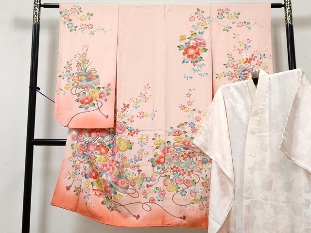 平和屋着物[]七五三　女の子　７歳　祝着　四つ身　長襦袢(袷)セット　鞠花文　暈し染め　逸品　DABG3010ma
