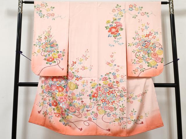 平和屋着物[]七五三　女の子　７歳　祝着　四つ身　長襦袢(袷)セット　鞠花文　暈し染め　逸品　DABG3010ma