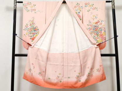 平和屋着物[]七五三　女の子　７歳　祝着　四つ身　長襦袢(袷)セット　鞠花文　暈し染め　逸品　DABG3010ma
