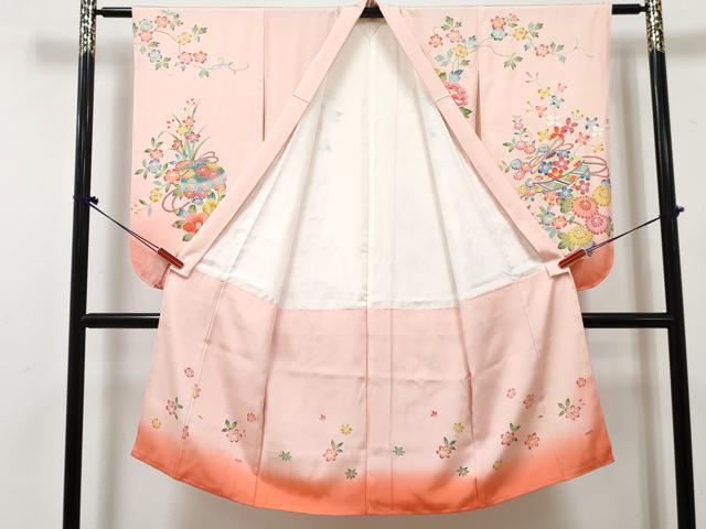 平和屋着物[]七五三　女の子　７歳　祝着　四つ身　長襦袢(袷)セット　鞠花文　暈し染め　逸品　DABG3010ma