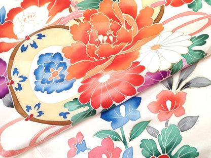 平和屋着物[]七五三　女の子　３歳　祝着　三つ身　長襦袢(袷・半衿刺繍)セット　絞り　鼓花文　金銀彩　逸品　DABG3012ma