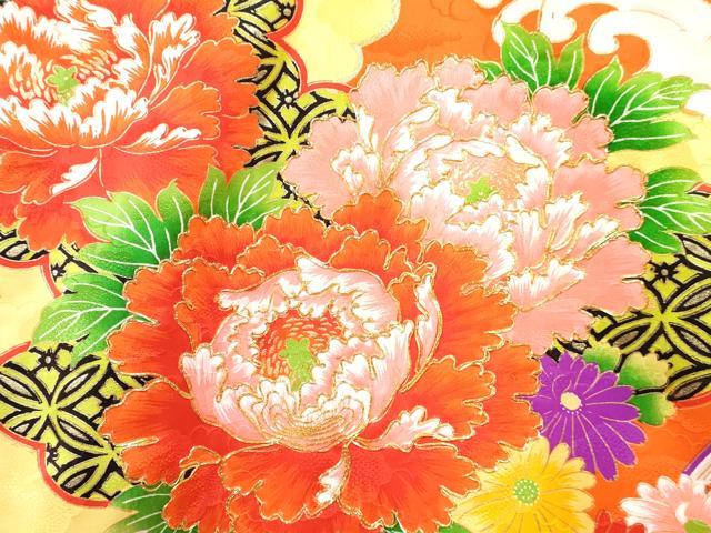 平和屋着物[]七五三　女の子　３歳　祝着　三つ身　長襦袢(袷)セット　駒刺繍　牡丹花文　金彩　逸品　DABG3013ma