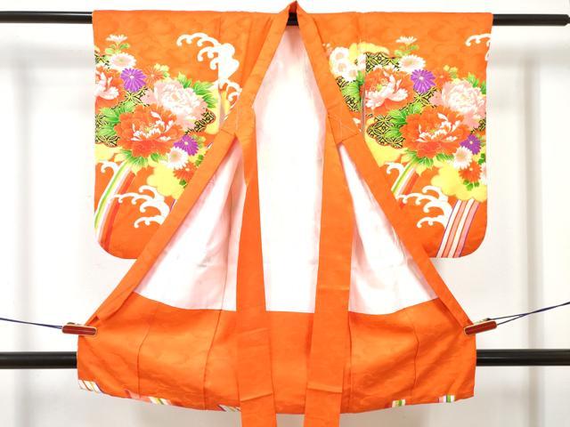 平和屋着物[]七五三　女の子　３歳　祝着　三つ身　長襦袢(袷)セット　駒刺繍　牡丹花文　金彩　逸品　DABG3013ma