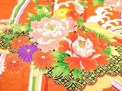 平和屋着物[]七五三　女の子　３歳　祝着　三つ身　長襦袢(袷)セット　駒刺繍　牡丹花文　金彩　逸品　DABG3013ma
