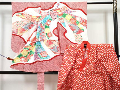 平和屋着物[]七五三　女の子　３歳　祝着　三つ身　長襦袢(袷)セット　総絞り　束ね熨斗花鳥文　逸品　DABG3015ma