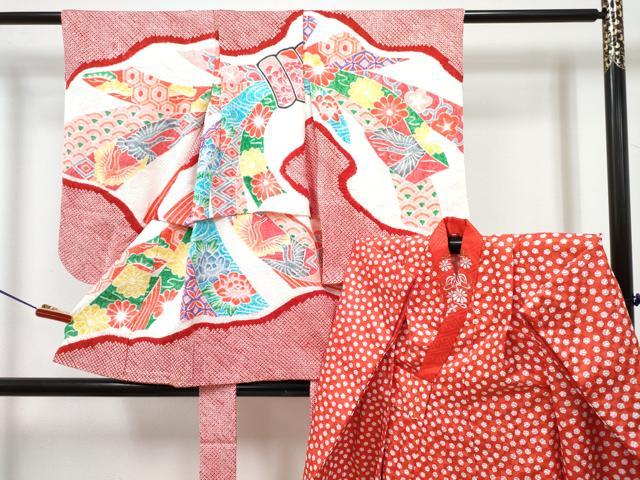 平和屋着物[]七五三　女の子　３歳　祝着　三つ身　長襦袢(袷)セット　総絞り　束ね熨斗花鳥文　逸品　DABG3015ma