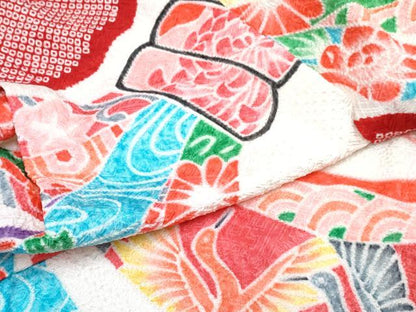 平和屋着物[]七五三　女の子　３歳　祝着　三つ身　長襦袢(袷)セット　総絞り　束ね熨斗花鳥文　逸品　DABG3015ma