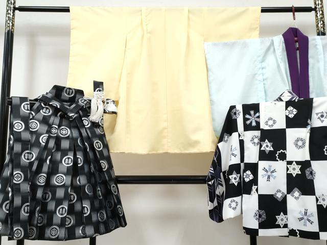 平和屋着物[]七五三　男の子　祝着・羽織・長襦袢(単衣)・行灯袴・小物セット　蒸栗色　吉祥文　銀彩　DABG3016ma