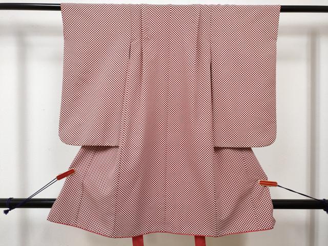 平和屋着物[]七五三　女の子　３歳　祝着　三つ身　長襦袢(単衣・半衿刺繍)・被布・草履セット　豆千代モダン 市松 牡丹 金彩　DABG3031ma