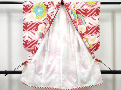 平和屋着物[]七五三　女の子　３歳　祝着　三つ身　長襦袢(単衣)・被布・小物セット　双鶴花文　金彩　DABG3032ma
