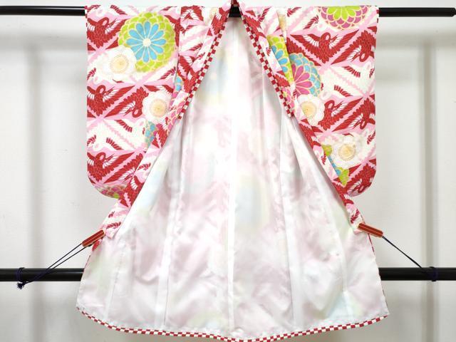 平和屋着物[]七五三　女の子　３歳　祝着　三つ身　長襦袢(単衣)・被布・小物セット　双鶴花文　金彩　DABG3032ma