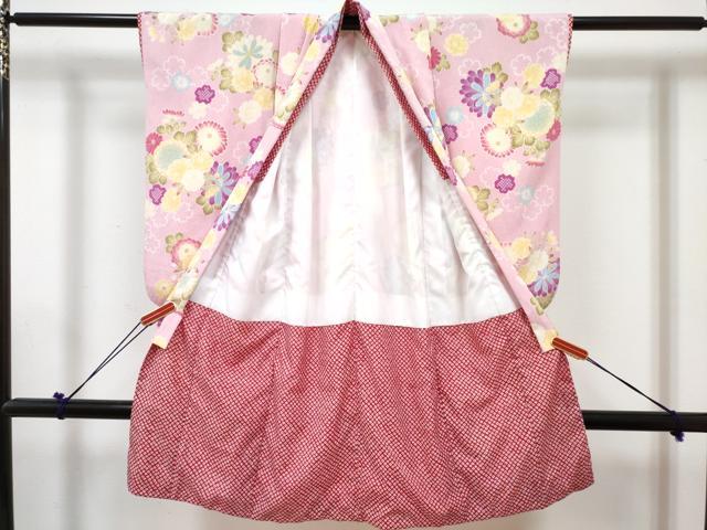 平和屋着物[]七五三　女の子　３歳　祝着　三つ身　長襦袢(単衣・半衿刺繍)・被布セット　草花文　洗える着物　DABG3034ma
