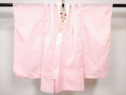 平和屋着物[]七五三　女の子　３歳　祝着　三つ身　長襦袢(単衣・半衿刺繍)・被布セット　草花文　洗える着物　DABG3034ma