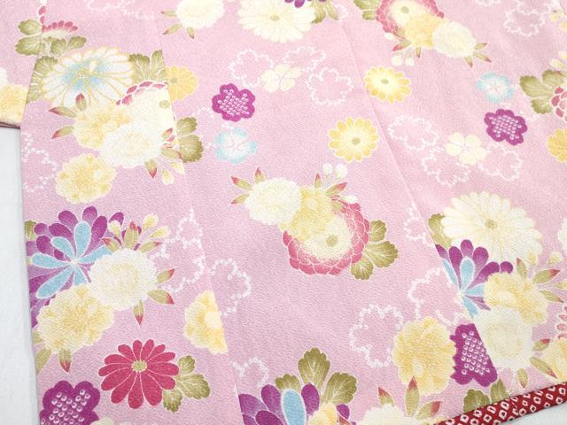 平和屋着物[]七五三　女の子　３歳　祝着　三つ身　長襦袢(単衣・半衿刺繍)・被布セット　草花文　洗える着物　DABG3034ma