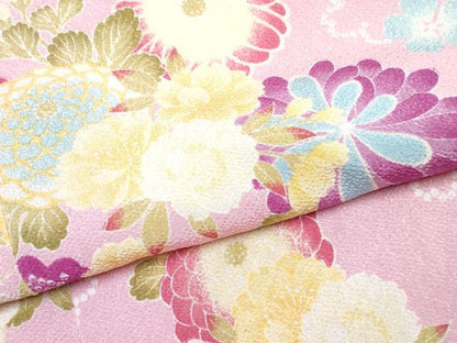 平和屋着物[]七五三　女の子　３歳　祝着　三つ身　長襦袢(単衣・半衿刺繍)・被布セット　草花文　洗える着物　DABG3034ma