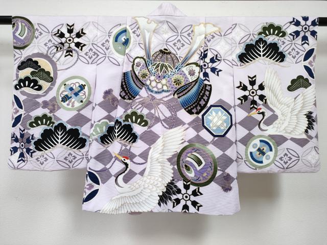 平和屋着物[]七五三 男の子 祝着・羽織・長襦袢(単衣・半衿刺繍)・行灯袴・小物セット 灰黄緑色 兜 打ち出の小槌 飛鶴松 金彩 DABG3040ma