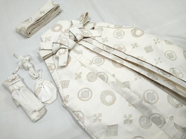 平和屋着物[]七五三 男の子 祝着・羽織・長襦袢(単衣・半衿刺繍)・行灯袴・小物セット 灰黄緑色 兜 打ち出の小槌 飛鶴松 金彩 DABG3040ma