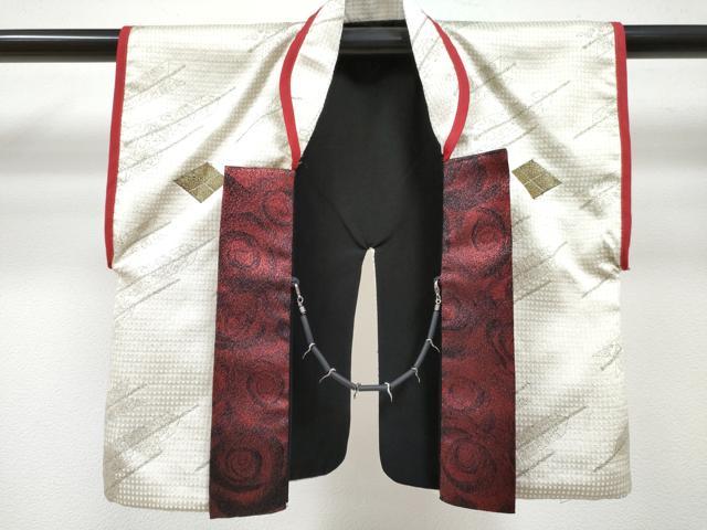 平和屋着物[]七五三　男の子　祝着・陣羽織・長襦袢(単衣)・行灯袴・帯セット　矢羽菱文　金銀糸　DABG3046ma