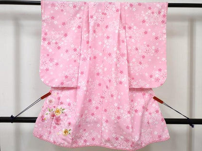 平和屋着物[]七五三　女の子　３歳　祝着　三つ身　長襦袢(単衣・半衿刺繍)・被布・小物セット 刺繍 牡丹 舞桜 金糸 洗える着物 DABG3049ma