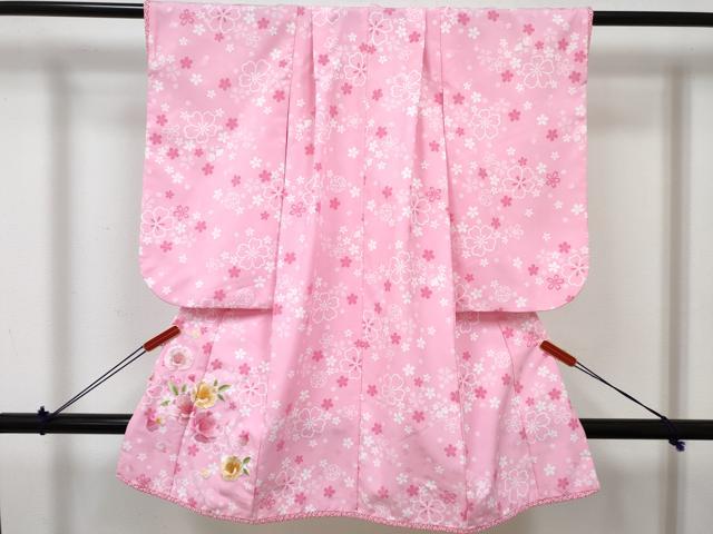 平和屋着物[]七五三　女の子　３歳　祝着　三つ身　長襦袢(単衣・半衿刺繍)・被布・小物セット 刺繍 牡丹 舞桜 金糸 洗える着物 DABG3049ma