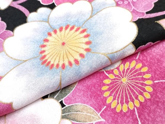 平和屋着物[]七五三 女の子 松田聖子 SEIKOMATSUDA ３歳 祝着 三つ身 長襦袢(単衣・半衿刺繍)・被布セット 花尽くし 黒地 金彩 DABG3051ma
