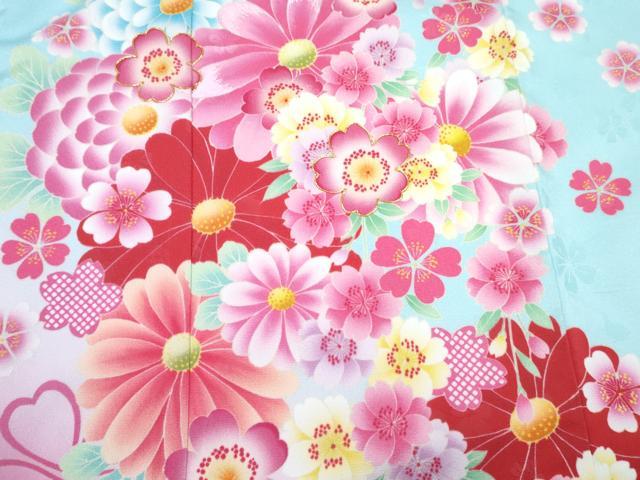 平和屋着物[]七五三　女の子　７歳　祝着　四つ身　襦袢(単衣)セット　駒刺繍　草花文　暈し染め　洗える着物　DABG3059ma