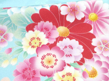 平和屋着物[]七五三　女の子　７歳　祝着　四つ身　襦袢(単衣)セット　駒刺繍　草花文　暈し染め　洗える着物　DABG3059ma
