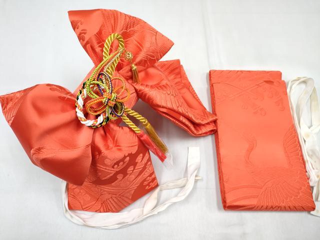 平和屋着物[]女の子　子供　つけ帯　立波飛鶴花菱文　鉛丹色　逸品　DABG3061ma